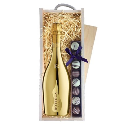 Bottega Gold Prosecco 75cl & Truffles, Wooden Box